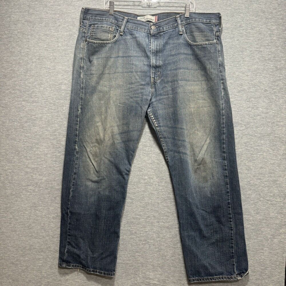 Levis Mens 569 Jeans 40x30 Blue Medium Denim Loose Fit Straight Leg Distressed